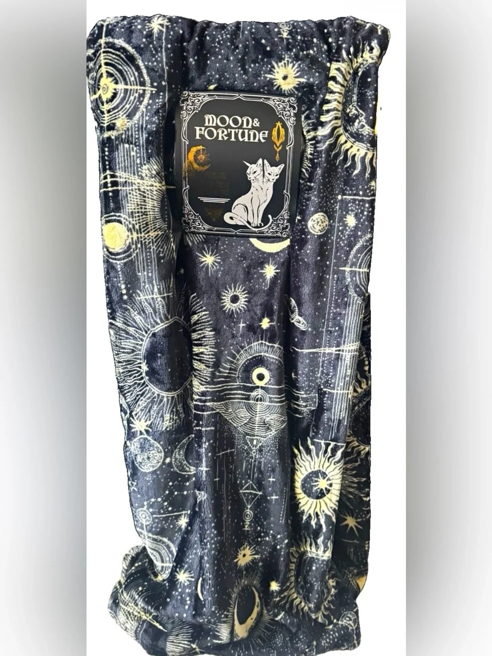 Moon & Fortune Oversized Plush Throw Blanket 60x70 Black Gold Celestial